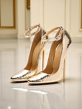economico Pumps Classici-Scarpe con tacco a spillo da donna in vera pelle color oro con cinturino alla caviglia - lussuose scarpe con tacco alto e punta aguzza per feste, serate ed eventi da cocktail