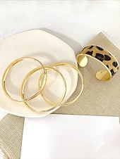 voordelige Damesarmband-Dames manchetarmbanden met luipaardprint in goudkleurige legering – set van 4, stijlvol dierenprintontwerp, perfect voor casual en avondkleding