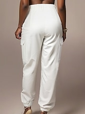 abordables pantalon cargo femme-Femmes Pantalons Cargo Chinos Streetwear Occasionnel Longueur complète Taille moyenne Uni Avec Poches Taille Élastique Confortable Non Elastique Quotidien Extérieur Vacances Blanche Été Printemps