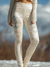 economico -Per donna Leggings Leggings comodi Vacanza Vintage Stile Etnico Lunghezza intera Vita Alta Grafico Albero Stampa Confortevole Elasticizzato Casuale Quotidiano Vacanza Blu Primavera Autunno