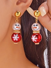 olcso Női fülbevaló-női karácsonyi hóember fülbevalók – ötvözet piros, zöld és fehér gyöngyökkel, tökéletesek ünnepi bulikra és ünnepi alkalmakra