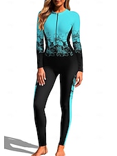 お買い得  ワンピースラッシュガード-女性用 レギュラー ラッシュガード フルボディラッシュガード ワンピースサーフィンスーツ 花 トロピカル風 カラーブロッキング ジッパーを閉める 内蔵ブラ付き フロントファスナー UVサンプロテクション フルカップ UPF50+ 長袖 フルボディー スイムウェア ボディスーツ サーフィン カヌー ビーチ 夏