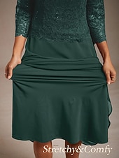  Dámské Midi šaty Šifonové šaty Elegantní Svatební host Koktejlový večírek Čajový dýchánek Flitry Krajka Pevná barva 3/4 délka rukávu Tričkový Smaragdová zeleň