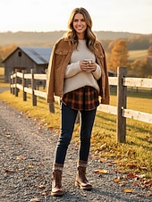abordables Botas de combate-Botines marrones de mujer con cordones y detalles de punto – botas elegantes y duraderas para paseos al aire libre, trabajo y salidas informales.