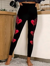 billiga -Dam Damasker Mysiga leggings Semester Ledigt Fullängd Hög midjaPantsalla hjärtans dag Hjärta Blommig Grafisk Tryck Bekväm Elastisk Ledigt Dagligen Semester Svart Rubinrött Sommar Vår Höst Smal