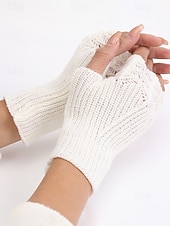 levne Dámské rukavice-Dámské pletené vánoční rukavice – měkký přízový materiál s krajkovým vzorem, dostupné v několika barvách, ideální jako zimní a sváteční dárek