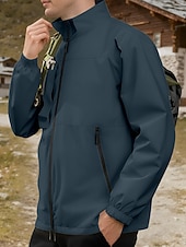 abordables chaqueta deportiva-Hombre Chaqueta al aire libre Chaqueta para senderismo Vacaciones Diario Resistente al Viento Mantiene abrigado Bolsillo Otoño Invierno Plano Moda Clásico Escote Chino Regular Amarillo Claro Negro