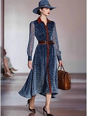 ieftine Rochie Artă și Design-Pentru femei Rochii Midi Rochie A line Gril pe Kamado Rochii Semi Formale Kentucky Derby Birou Zilnic Fit regulat Buline Manșon Lung Guler Cămașă Albastru piscină Primăvară Toamnă Iarnă