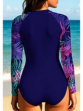 Χαμηλού Κόστους Rash Guards One Pieces-Γυναικεία Rash Guard Dive Skin κοστούμι Μαγιό Αθλητικό μαγιό Άνθινο Τροπικό Κουμπώσου UPF50+ Γρήγορο Στέγνωμα Ελαφρύ Μακρυμάνικο Μπλούζα για κολύμβηση Σέρφινγκ Παραλία Θαλάσσια Σπορ Καλοκαίρι