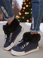Недорогие Женские кроссовки-женские красные кеды из искусственного меха — тёплая зимняя обувь на шнуровке с мягкой подкладкой, повседневная рождественская обувь для отдыха на природе и уличного стиля