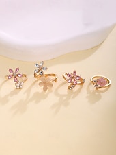 billige Valentinsdag-Sett med blomsterringer i legering til dame – elegant design med rosa og klare krystaller, perfekt for både uformelle og formelle anledninger