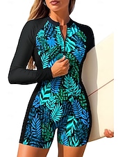 Недорогие Рашгард One Pieces-Жен. Стандартный Рашгард Цельный костюм для серфинга Купальный костюм Цветочный принт тропический Блокировка цвета Застегнуться со встроенным бюстгальтером Съёмные вставки УФ-защита от солнца UPF50