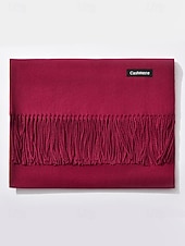 ieftine Accesorii de Crăciun-Eșarfă de Crăciun pentru femei, cu aspect de cașmir, șal de iarnă moale din imitație de cașmir cu ciucuri, eșarfă caldă de culoare uni pentru sărbători, exterior și purtare zilnică