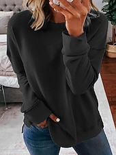 preiswerte Einfache Kapuzenpullover-Damen Bluse Patchwork Einfach Vintage Stilvoll Langarm Rundhalsausschnitt Normale Oberteile Täglich Ferien Ausgehen Schwarz Grün Dunkelgray Herbst Winter