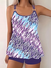 abordables Tankinis-Femmes Maillots de Bain 2 pièces Shorts Maillot de bain Dos nu Vacances Tenues de plage Fleuri Graphique Col rond Sans manches Maillots de bain