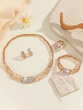 Χαμηλού Κόστους Γυναικείο Κολιέ-γυναικείο σετ κοσμημάτων 4 τεμαχίων επιχρυσωμένα με χρυσό - κολιέ, σκουλαρίκια, βραχιόλι με γεωμετρικά στρας &amp;δαχτυλίδι, πολυτελή νυφικά αξεσουάρ για γάμους &amp;εκδηλώσεις για πάρτι
