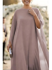 preiswerte Bodenlänge-A-Linie Schlauchkleid Bodenlang Kleid für Hochzeitsgäste Abendkleid Brautmutterkleid Langarm U-Boot-Ausschnitt Elegant Formeller Abend Chiffon mit Einfarbig
