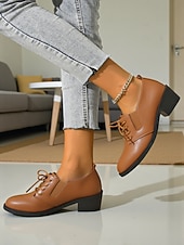 olcso Női fűzős bőrcipők-női fekete fűzős oxford cipő alacsony sarokkal - klasszikus lezser stílus, tökéletes irodai viseletre, mindennapi kirándulásokra és hétvégi alkalmakra