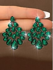 economico Orecchino da donna-orecchini da donna con cristalli color smeraldo - lussuosi pendenti di strass &amp;modelli di cerchi per feste glamour ed eventi serali