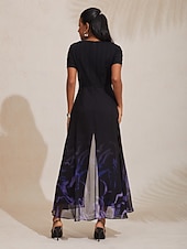 זול Jumpsuits-אוברול שיפון בסגנון זורם בסגנון טלאים לחופשה