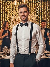 billiga Bröllop ACC-Herrset med hängslen och fluga i polyester, flera färger, perfekt för jul och formella evenemang