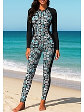 abordables Rash Guards de Una Pieza-Mujer Camiseta Protección Solar Surf Camiseta de protección solar de cuerpo completo Traje de surf de una pieza Flores Tropical Bloqueo de color Cerrar con sujetador incorporado Cremallera delantera