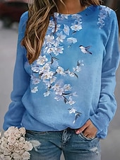 economico Animali Tops-Per donna Felpe con cappuccio Stampato Grafico Farfalla Moda Casual Manica Lunga Girocollo Top Regolari Streetwear Abbigliamento Quotidiano Blu Viola Autunno Inverno