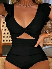 levne Jednodílné plavky-Dámské jednolité plavky zeštíhlující s řasením sexy s výřezem monokini s kontrolou břicha vysokým pasem štíhlé bez zad elegantní na dovolenou jednobarevné s V výstřihem bez rukávů