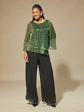  Naisten Pusero Mekkoiset topit Sifonki Topit Laskostettu Kimallus Tyylikäs Tiukka pyöreä kaula-aukko Häävieras Bile Apila Kesä Kevät Syksy