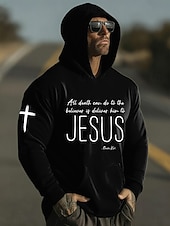 preiswerte 3D-Kapuzenpullis für Männer-Herren Kreuz Jesus Kapuzensweatshirt Pullover-Hoodie Lässiger Hoodie Pullover Mode Täglich Urlaub Lässig Vintage-Retro Mit Kapuze Urlaub Streetwear Festival Blau Schwarz Weiß Rote Grün Drucken Herbst