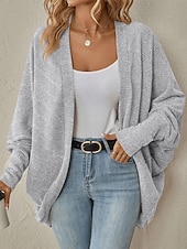 preiswerte Offene Frontstrickjacke-Damen Pullover Strickjacke Elegant Mode Niedlich Einfarbig V Ausschnitt Patchwork Gestrickt Langarm Normale Oberteile Stricken Outdoor Heim Arbeit Blau Schwarz Herbst Winter