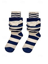 levne Dámské ponožky-Dámské bavlněné dvouvrstvé volné ponožky – stylový pruhovaný design, měkké a pohodlné – ideální pro běžné nošení a pohodlné nošení