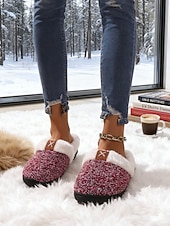 abordables Pantuflas y chanclas de mujer-Pantuflas de invierno cálidas de punto para mujer: zapatos de interior con forro polar de felpa y parte trasera completa con suela antideslizante para el hogar y el dormitorio