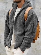 baratos Jaquetas Casuais-Homens Casaco de inverno Casaco de pelúcia Jaqueta casual Ao ar livre Casual Térmico / Quente Bolsos Zip Completo Outono Inverno Tecido Roupa de rua Diário Com Capuz Padrão Preto Azul Marinha cáqui