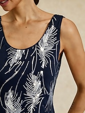 halpa Naisten puseropuvut-Naisten Pusero Mekkoiset topit Paljetti Kirjailtu Sulka Tyylikäs 3/4 hiha Pystykaulus Tavalliset topit Iltajuhlat Häävieras Laivaston sininen Kevät Syksy Talvi