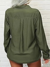 baratos Blusas Simples-Mulheres Blusa Tops elegantes Franzido Bolsos Botões Côr Sólida Tecido Elegante Vintage senhoras Manga Longa Colarinho de Camisa Tops regulares Diário Trabalho Feriado Verde Preto Rosa Verde Tropa