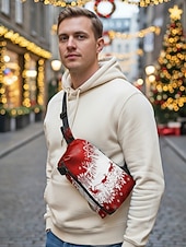 cheap Graphic Print Bags-Men's Christmas Sling Bag - Multiple Fun Patterns, Santa, Reindeer &amp; Gingerbread Designs, Adjustable Strap, Perfect for Holiday Gifts, Casual Wear and Festive Occasions.