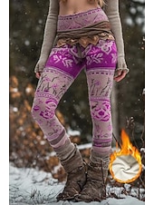 billige Viking trykk-Kvinnenes Viking Boho Fleece Foret Leggings Leggings Ferie Vintage Etnisk Stil Full Lengde Høy Midje Blomster Grafisk Geometrisk Mønster 3D Trykk Termisk Varm Vindbestandig Komfortabel Stretchy