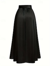 abordables Faldas Formales-Mujer Faldas de satén Moda Maxi Alta cintura Faldas Plano Plisado Microelástico Diario Cita Vino Negro Rosa Verde Oscuro Primavera