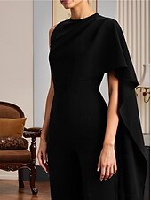 preiswerte Overalls für Mütter-Overalls Bodenlang Brautmutterkleid Ärmellos Rundhalsausschnitt Elegant Einfach Formell Hochzeitsgast Stretchstoff mit Einfarbig