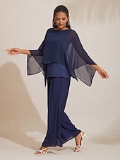 economico Bluse e camicie-Top da donna in chiffon modal blu royal con scollo rotondo e maniche a mantella, elegante, alla moda, lussuoso, casual, per le vacanze, primavera, estate, autunno