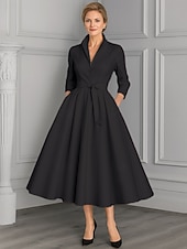 Недорогие Длина щиколотки-А-силуэт До щиколотки Платье для вечеринки Коктейльные платья Свадебное платье для гостей Платье для матери невесты Длинный рукав V-образный вырез Элегантный стиль Винтаж Для вечеринки