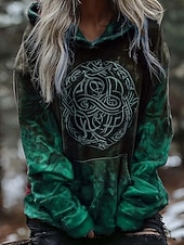  Női Pulóver Hoodie pulóver Grafika Állat Törzsi Punk Szüret Fémes Hosszú ujj Kapucni Normál felsők Hétköznapi Utca Sport Medence Sötétvörös Narancssárga Lóhere Tavasz Ősz Tél