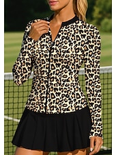 abordables Chemise pour femmes-Femmes Animal Léopard Hauts Chemise T-shirt de sport T-shirt POLO manche longue Fermeture éclair Classique Sportif UPF50+ Résistant aux UV Entraîneur Protection UV Haute élasticité Pilates