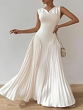 abordables Robe Simple-Femmes Robe Longue Maxi Robe Robe de Bal Robe de Soirée Robe fourreau Élégant Mode Moderne Soirée Occasion Spéciale Coupe régulière Uni Sans manches Col en V Blanche Printemps Automne Hiver