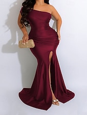 preiswerte Frauen schwarzes Kleid-Damen Langes Kleid Maxikleid Partykleid Cocktailkleid Etui-Kleid Elegant Mode Modern Party Besonderer Anlass Abendgesellschaft Normale Passform Einfach Ärmellos Ein-Schulter Schwarz Wein Sommer
