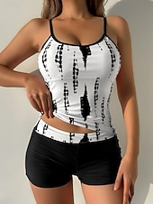 levne Tankiny-Dámské tankini dvoudílné plavky nabírané vysoký pas kontrola břicha vysoký pas štíhlé bez zadního dílu plážové oblečení květinový U krk bez rukávů