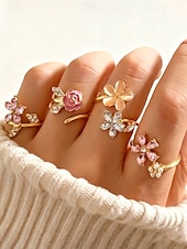 billige Valentinsdag-Sett med blomsterringer i legering til dame – elegant design med rosa og klare krystaller, perfekt for både uformelle og formelle anledninger