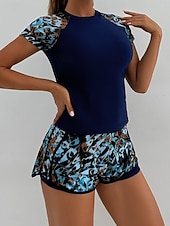 economico Tankini-Costume da bagno tankini da donna 2 pezzi pantaloni corti palmo controllo pancia vita alta slinguato senza schiena vacanza in spiaggia scollatura rotonda floreale con maniche corte