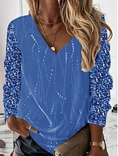 economico T-shirt semplice-Capodanno Per donna Camicia Geometrico Festa Signore Elegante Manica Lunga Scollo a V Top Regolari Oro Autunno Inverno